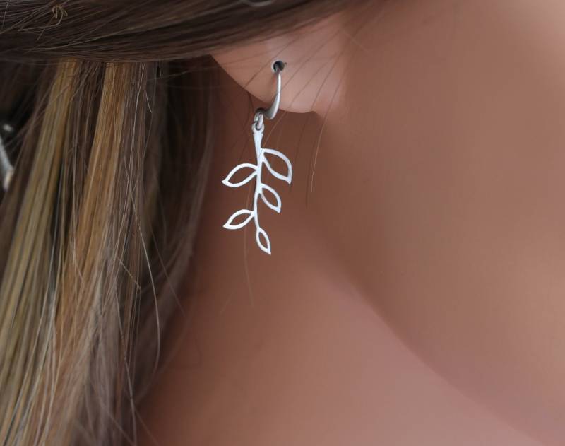 Silber Ohrringe Zweig Feiner Schmuck Blatt von Engalinia