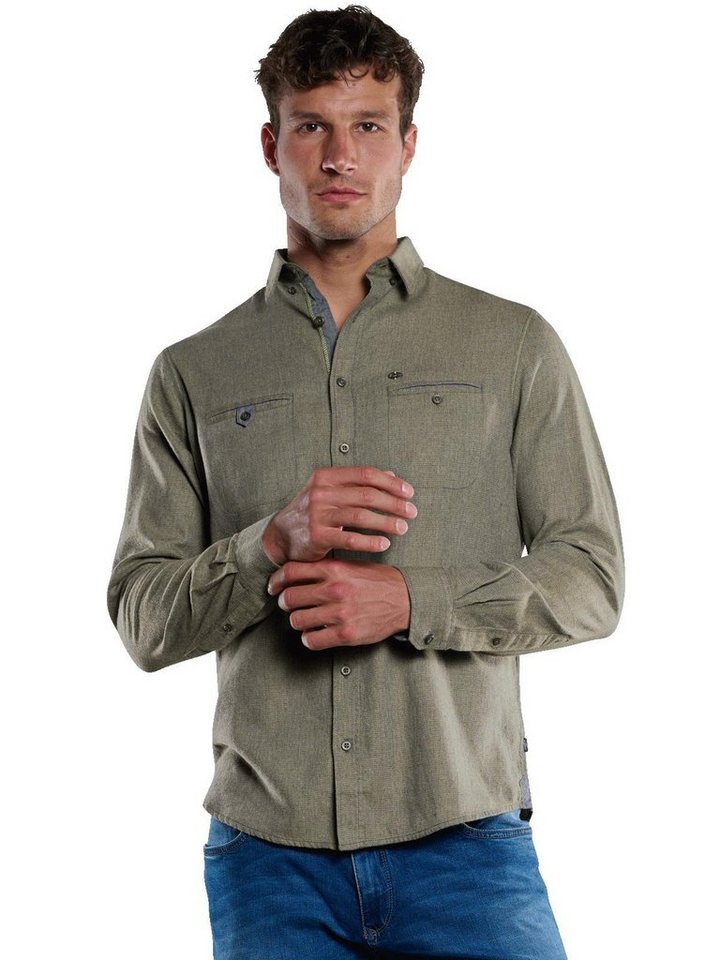 Engbers Langarmhemd engbers Herren Langarm-Hemd uni, Khaki von Engbers