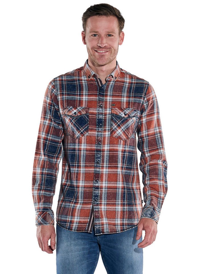 Engbers Langarmhemd engbers Herren Langarm-Hemd kariert, Orange von Engbers