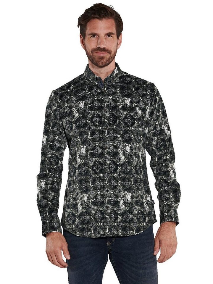 Engbers Langarmhemd engbers Herren Langarm-Hemd gemustert, Khaki von Engbers
