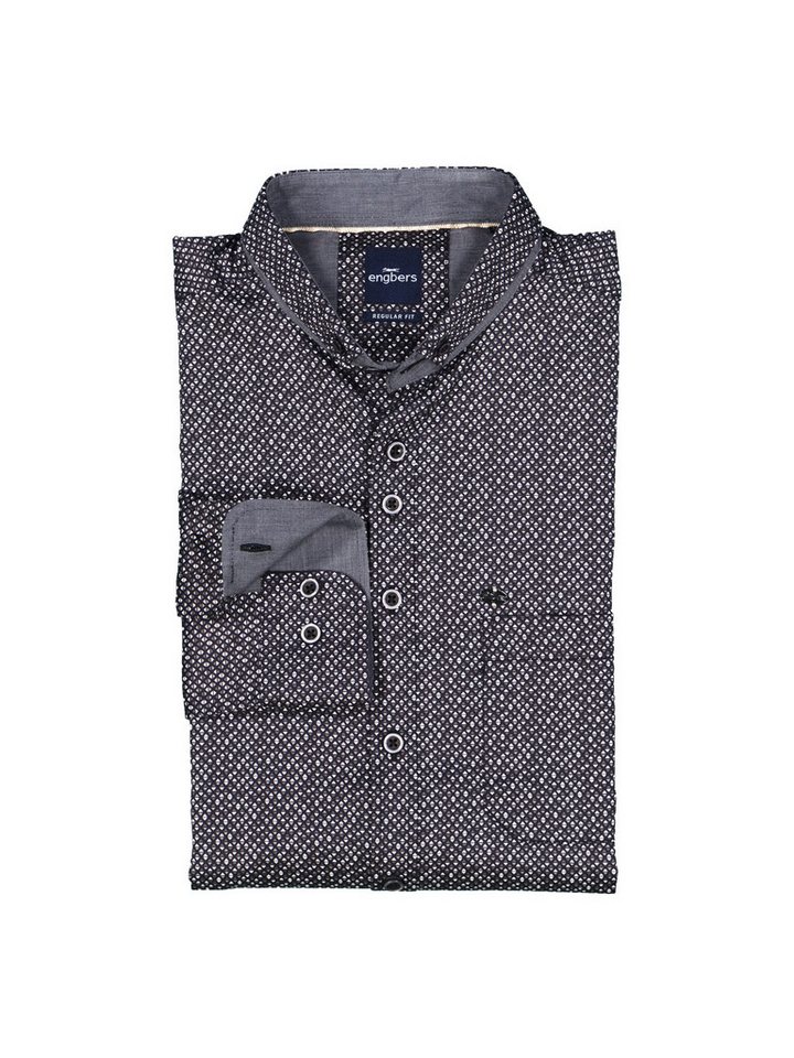 Engbers Langarmhemd engbers Herren Langarm-Hemd gemustert, Schwarz von Engbers