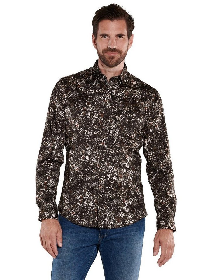 Engbers Langarmhemd engbers Herren Langarm-Hemd gemustert, Schwarzbraun von Engbers