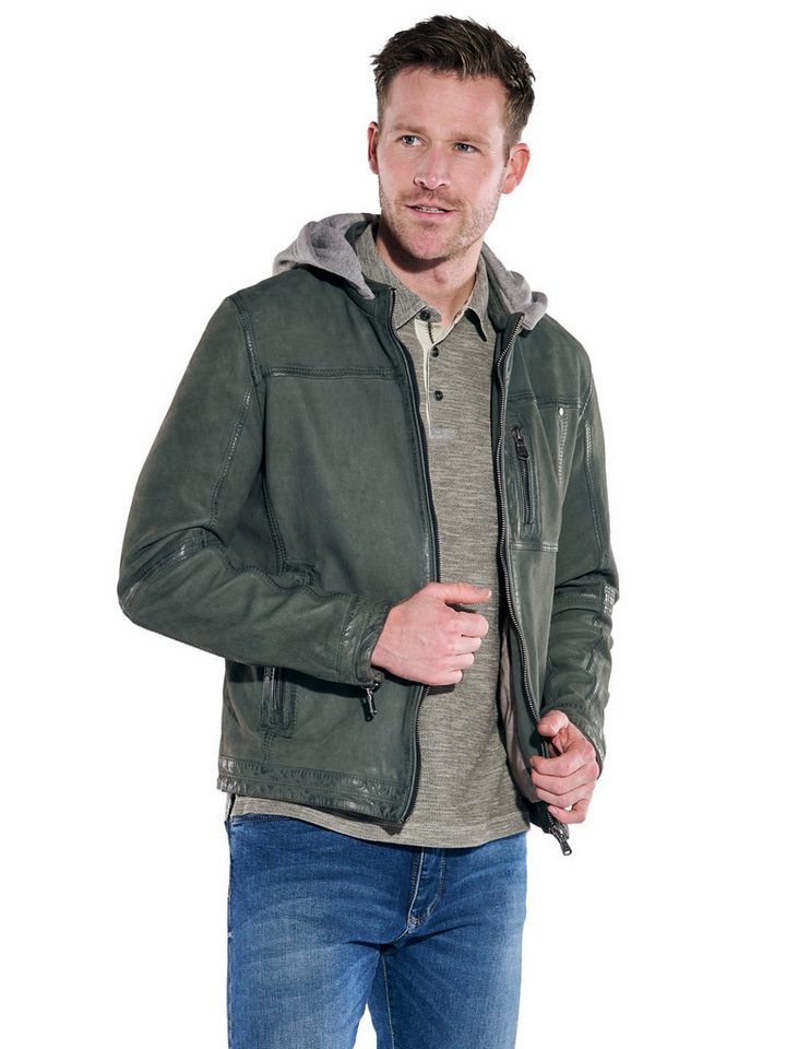 Engbers Lederjacke engbers Herren Lederjacke mit abnehmbarer Kapuze, Oliv von Engbers