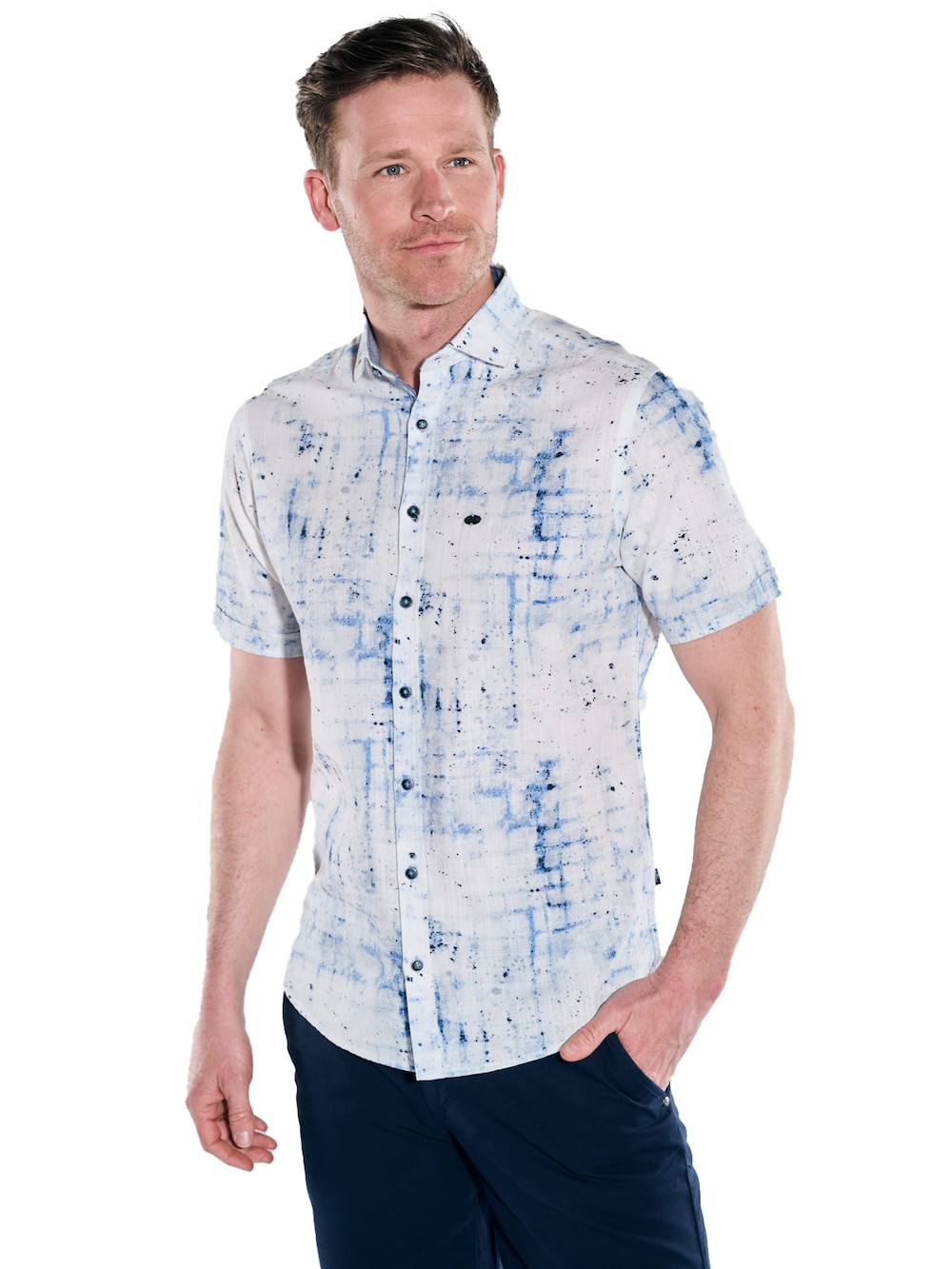 Große Größen Kurzarm-Hemd gemustert, Herren, blau, Größe: 3XL, Baumwolle, Happy Size Men von Engbers
