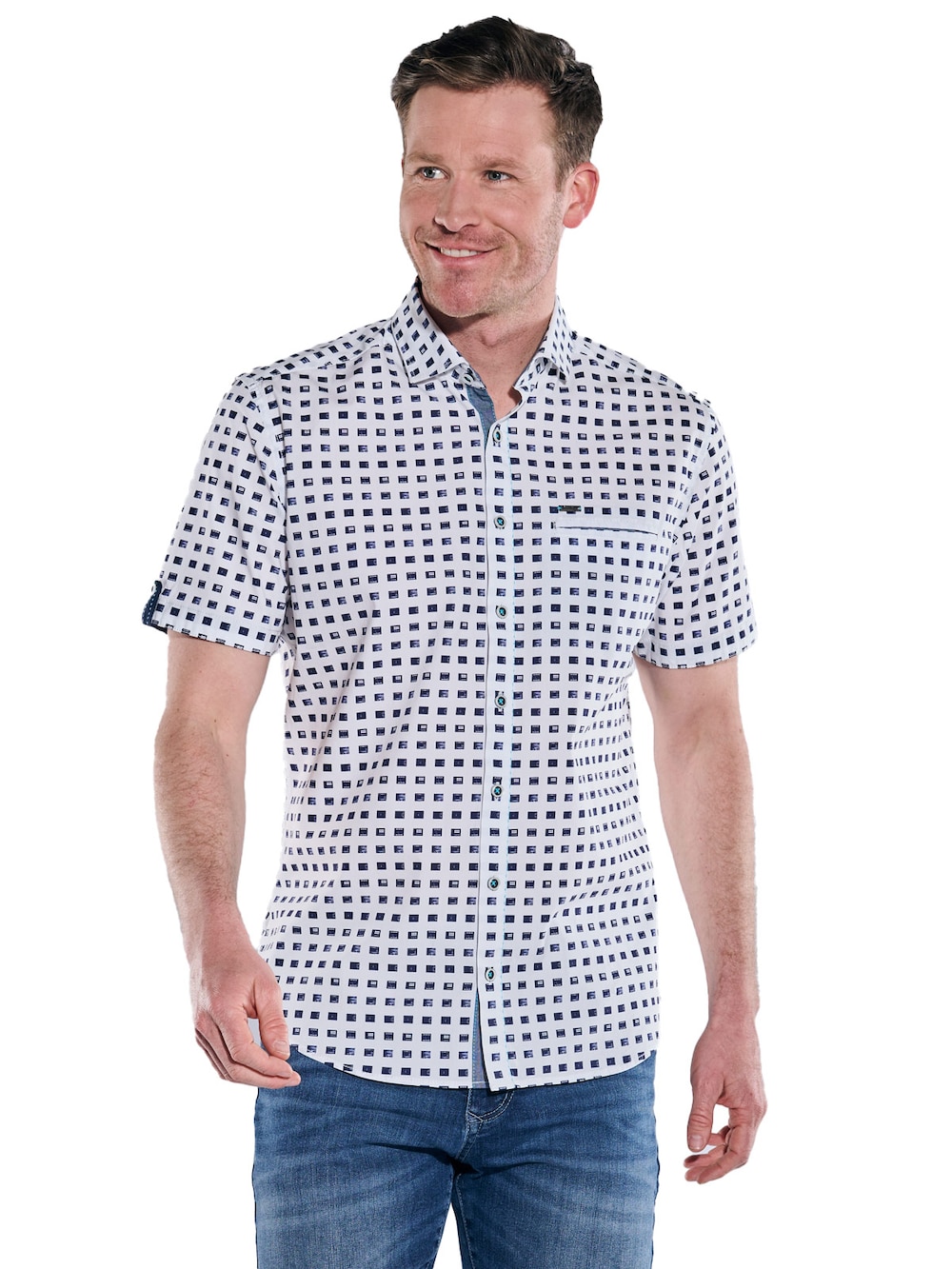 Große Größen Kurzarm-Hemd gemustert, Herren, grau, Größe: 4XL, Baumwolle, Happy Size Men von Engbers