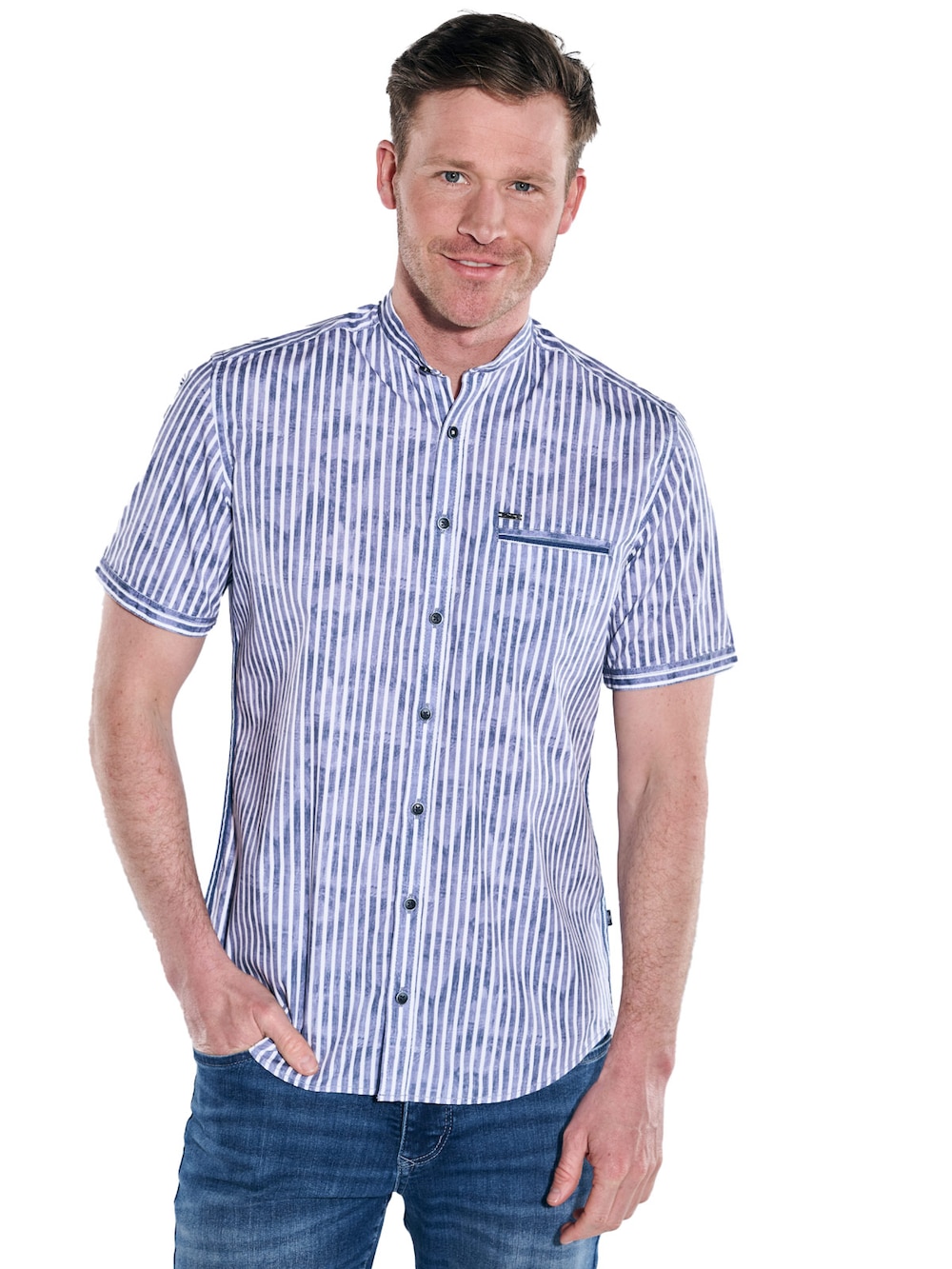 Große Größen Kurzarm-Hemd gestreift, Herren, türkis, Größe: 3XL, Baumwolle, Happy Size Men von Engbers