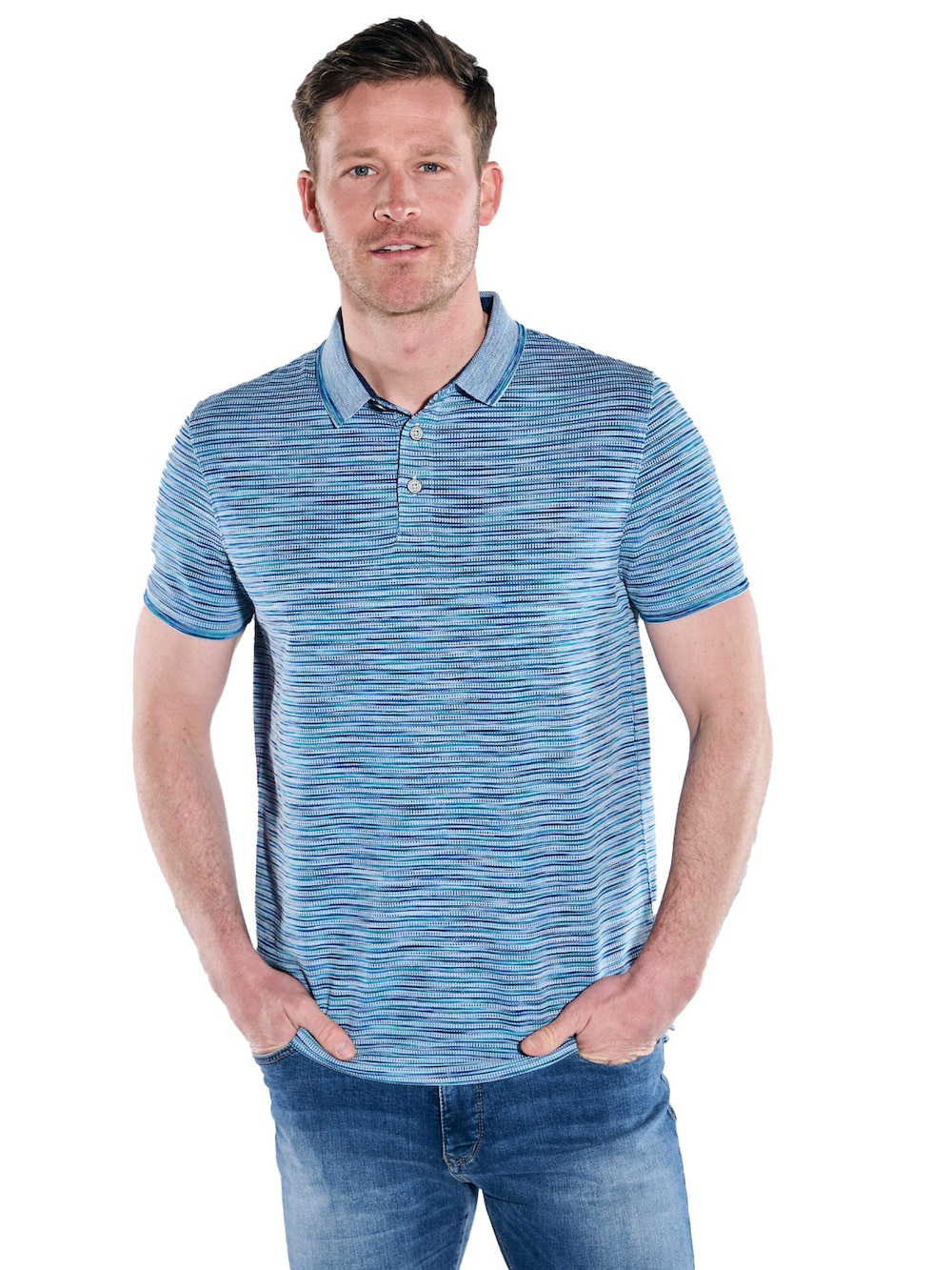Große Größen Polo-Shirt meliert, Herren, blau, Größe: XXL, Baumwolle, Happy Size Men von Engbers