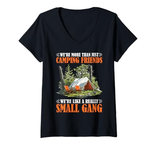 Damen More Than Camping Friends We're A Small Gang - T-Shirt mit V-Ausschnitt Damen More Than Camping Friends We're A Small Gang - T-Shirt mit V-Ausschnitt von Enge Wohnmobilfreundschaft im Freien