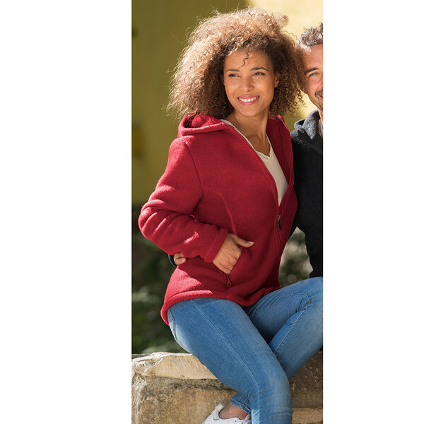 Engel Natur  Damen Fleece-Jacke mit Kapuze tailliert Bio-Schurwolle von Engel natur