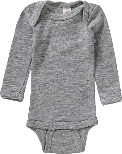 Engel Natur Baby Body Langarm, Wolle Seide, (Hellgrau Melange, Gr. 86/92) von Engel