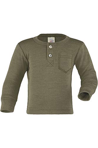 Engel Natur, Baby Shirt mit Knopfleiste, 70% Wolle (kbT), 30% Seide, Natur (Olive, 62/68) von Engel