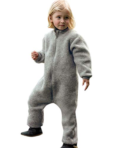 Engel Natur, Kinder Fleece Anzug mit Reißverschluss, 100% Wolle (kbT) (110/116, Hellgrau Melange) von Engel