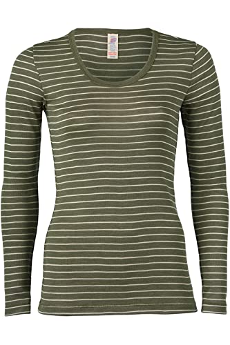 Engel Natur, Merino Ringel Shirt, 70% Wolle (KbT), 30% Seide (46-48, Olive/Natur) von Engel