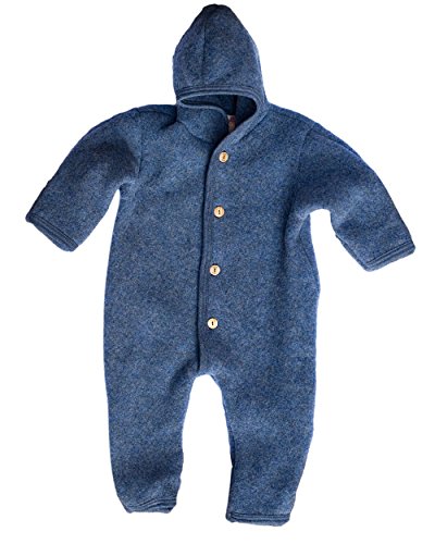 Engel-Natur Baby Overall mit Kapuze aus Bio Schurwoll-Fleece, Blau Melange, Gr. 50/56 von Engel