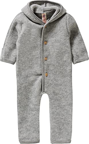 Engel-Natur Baby Overall mit Kapuze aus Bio Schurwoll-Fleece, Hellgrau Melange, Gr. 74/80 von Engel