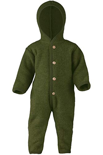 Engel Overall mit Kapuze, 100% Schurwolle Fleece, Natur, Gr. 50/56-86/92, 4 Farben (62-68, Schilf Melange) von Engel