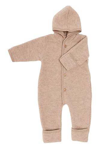 Engel Overall mit Kapuze, 100% Schurwolle Fleece, Natur, Gr. 50/56-86/92, 4 Farben (Sand melange, 62-68) von Engel