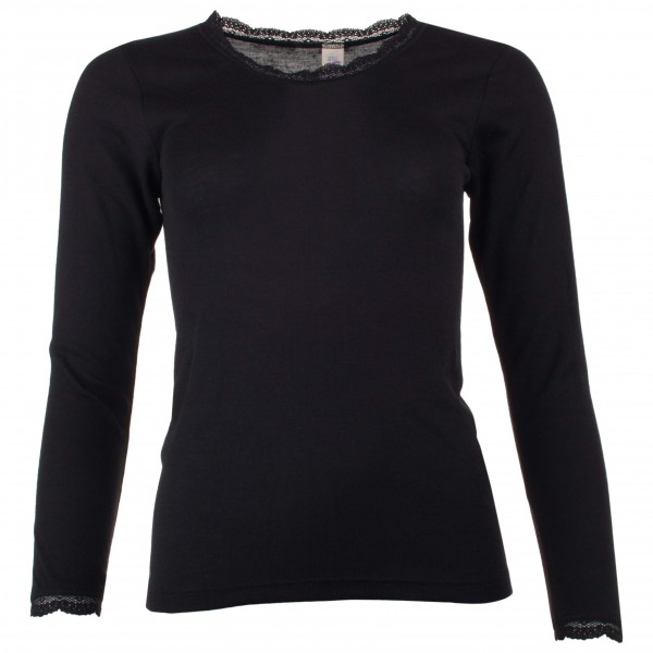 Engel - Women's Shirt L/S mit Spitze - Merinounterwäsche Gr 46/48 schwarz von Engel