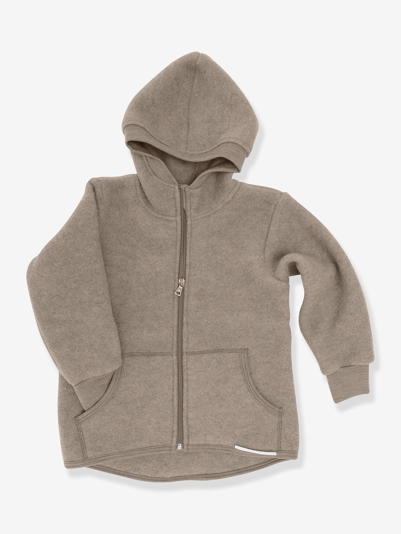 Kinder Fleecejacke aus Schurwolle mit Kapuze ENGEL  meliert von Engel