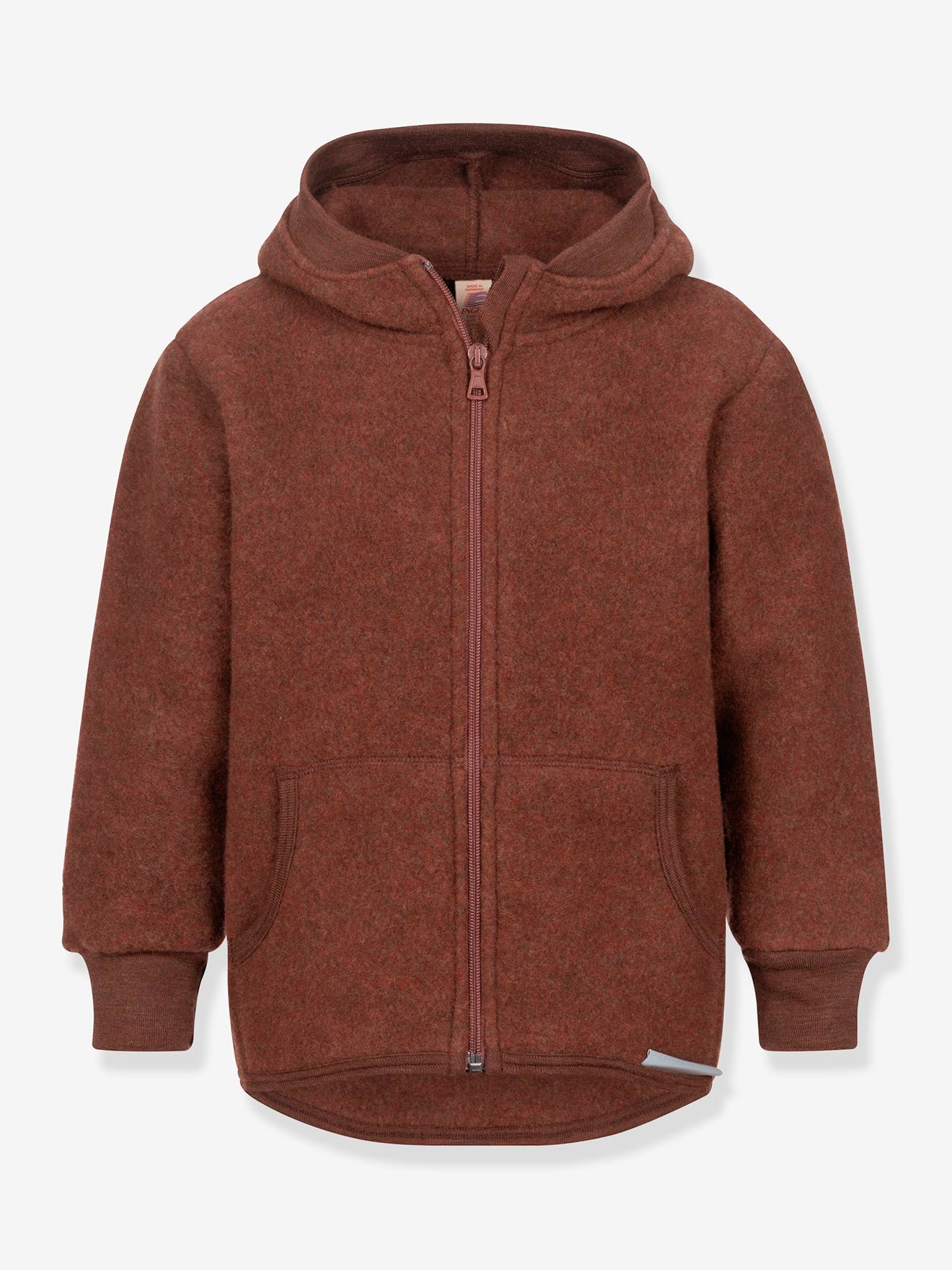 Kinder Fleecejacke aus Schurwolle mit Kapuze ENGEL zimt von Engel