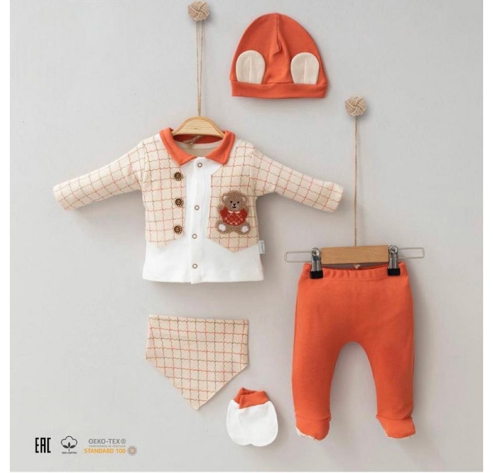 Engelbaby Erstausstattungspaket 5-teiliges Erstausstattungs Set Bären-Motiv 0-3 Monate 100% Baumwolle (Set komplett Outfit, 5-tlg., Langarmshirt Handschuhe Hose Lätzchen Mütze) 5-teilig Neugeborenen-Set 100% Baumwolle 0-3 Monate Bär-Motiv von Engelbaby