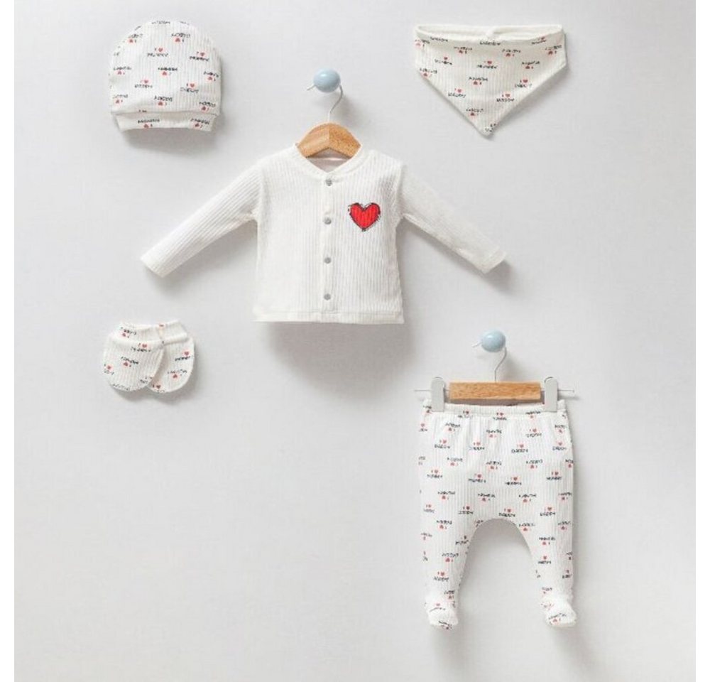 Engelbaby Erstausstattungspaket Erstausstattungs-Set Neugeborenen 100% Baumwolle 5-teilige HERZ-Motiv (Set, 5-tlg., Langarm, Hose, Mütze, Handschuhe, Lätzchen) 5-teilig Herz-Motiv 0-3 Monate Erstausstattung-set 100% Baumwolle von Engelbaby