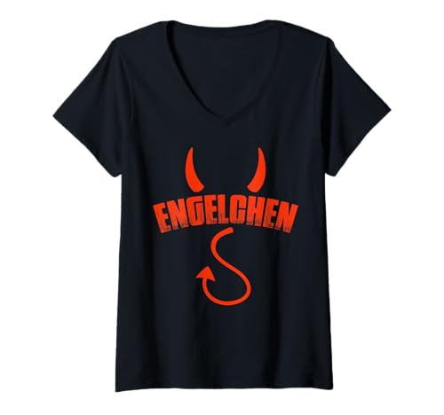 Damen Engelchen Engel Teufelchen Teufel Kostüm Halloween Geschenk T-Shirt mit V-Ausschnitt von Engelchen Engel Teufelchen Teufel Geschenkideen