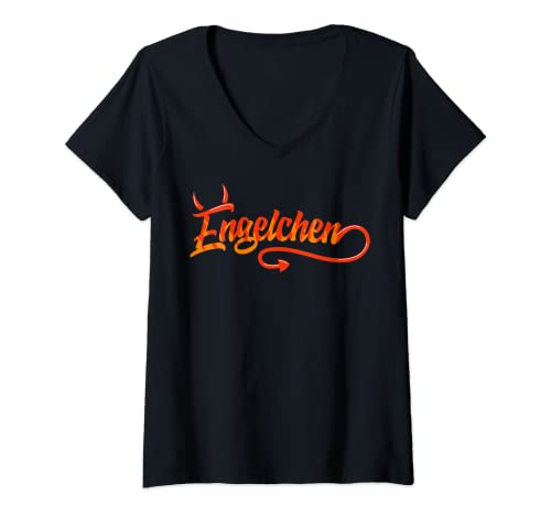 Damen Engelchen Engel Teufelchen Teufel Kostüm für Halloween T-Shirt mit V-Ausschnitt von Engelchen Engel Teufelchen Teufel Geschenkideen