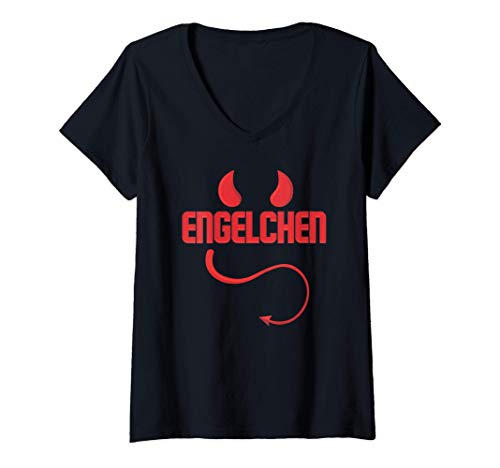 Damen Engelchen Engel Teufelchen Teufel Kostüm Halloween Geschenk T-Shirt mit V-Ausschnitt Damen Engelchen Engel Teufelchen Teufel Kostüm Halloween Geschenk T-Shirt mit V-Ausschnitt von Engelchen & Teufelchen Kollektion