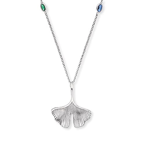 Engelsrufer Damen Halskette aus Sterling Silber mit Ginkgo und Libellen Anhängern - besetzt mit 4 farbigen Zirkonia Steinen - Karabinerverschluss - nickelfrei von Engelsrufer