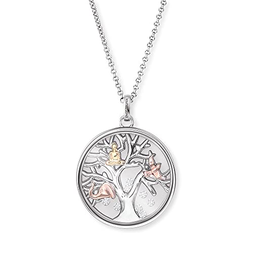 Engelsrufer Damen-Halskette mit Lebensbaum-Anhänger aus Sterling-Silber mit Zirkonia in der Farbe Tricolor, Länge: 42 + 4 + 4cm, ERN-FLYTREE-ZI-TRI von Engelsrufer