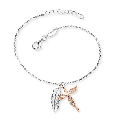 Engelsrufer Damen Armband aus Sterling Silber mit Feder Anhänger silber und rosévergoldetem Engel Anhänger - besetzt mit 20 Zirkonia Steinen - Karabinerverschluss - längenverstellbar von Engelsrufer