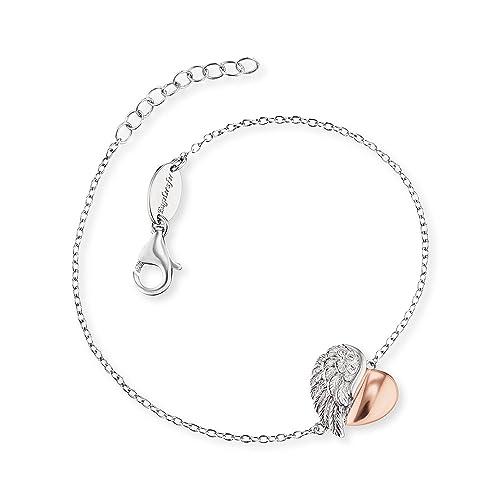 Engelsrufer Damen Armband aus Sterling Silber und Herz Flügel Anhänger - besetzt mit drei weißen Zirkonia Steinen - Karabinerverschluss - längenverstellbar - nickelfrei von Engelsrufer