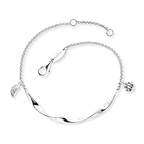 Engelsrufer Twist Damen Armband silber aus Sterling Silber mit kleinem Flügel und Zirkonia Anhänger silber - Karabinerverschluss - längenverstellbar - nickelfrei von Engelsrufer