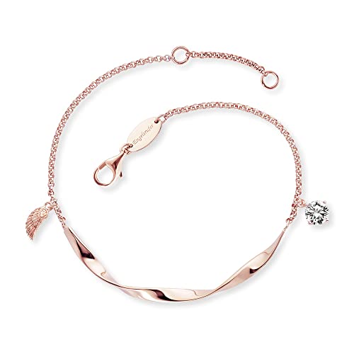 Engelsrufer Twist Damen Armband aus rosévergoldetem Sterling Silber mit kleinem Flügel und Zirkonia Anhänger - Karabinerverschluss - längenverstellbar - nickelfrei von Engelsrufer