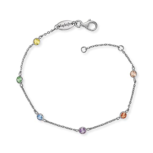 Engelsrufer Damen Armband aus Sterling Silber besetzt mit 6 Zirkonia Steinen in Multicolor, Karabinerverschluss, in zwei Längen verstellbar, nickelfrei, ERB-LILMOON-ZIM von Engelsrufer