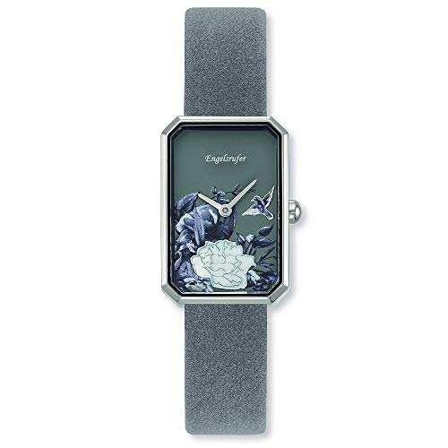 Engelsrufer Armbanduhr Blume Silber Nubuk Lederband grau von Engelsrufer