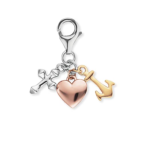 Engelsrufer Damen Charm Anhänger Liebe & Hoffnung aus Sterling Silber - drei Symbole Kreuz, Herz und Anker - dreifarbig silber, gold und roségold - Karabinerverschluss - nickelfrei von Engelsrufer