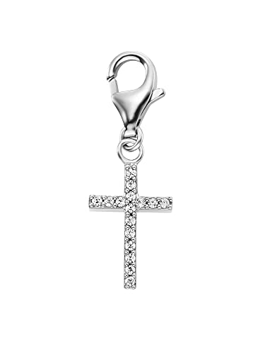 Engelsrufer Kreuz-Anhänger Charm aus Sterlingsilber mit Zirkonia in der Farbe Silber, Länge: 8,3cm, ERC-LILCROSS-ZI von Engelsrufer