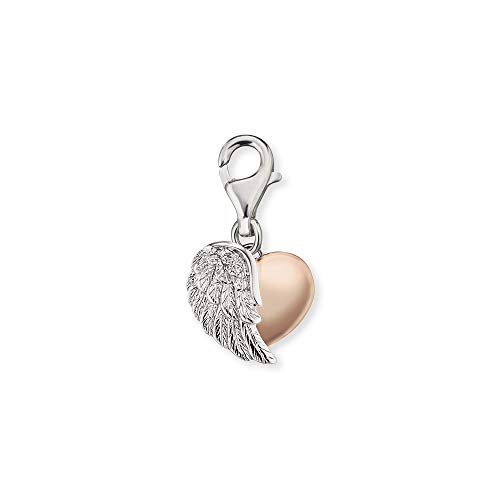 Engelsrufer Damen Charm Anhänger With Love zweifarbiger Herz Flügel silber roségold aus Sterling Silber, mit 3 Zirkonia Steinen besetzt, Karabinerverschluss, nickelfrei, ERC-HEARTWING-BICOR von Engelsrufer