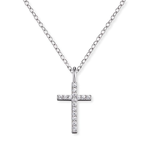 Engelsrufer Cross Kette mit Anhänger für Damen 925er Sterlingsilber besetzt mit 19 weißen Zirkonia Länge 38 cm plus 4 cm von Engelsrufer