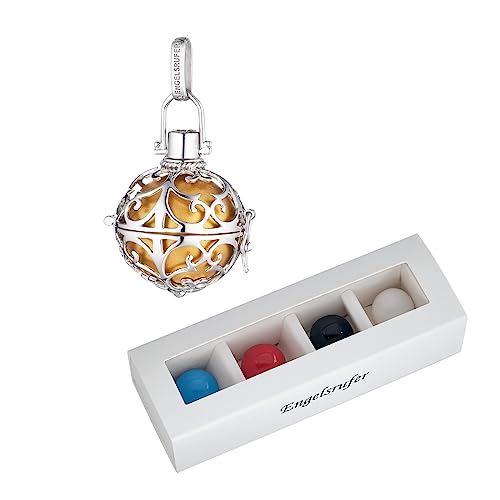 Engelsrufer Damen Anhänger Classic für Halskette, Sterling Silber, Klangkugelkäfig, Silber, Nickelfrei, Größe M, inkl. 4er Klangkugel-Set, SET ER-09-M + I97ERO-SOUNDBALL-M-IND von Engelsrufer