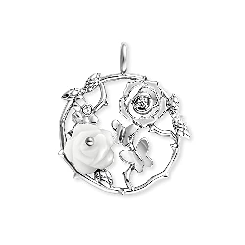 Engelsrufer Damen Anhänger Rose Garden aus Sterling Silber mit Perlmutt - besetzt mit 2 Zirkonia Steinen - Ösenverschluss - nickelfrei - Größe: 25mm von Engelsrufer