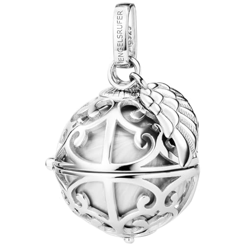 Engelsrufer Damen Anhänger für Halskette mit Flügel aus Sterling Silber mit austauschbarer Klangkugel M in der Farbe Perlmutt Weiß, nickelfrei, Größe: 19,5 cm, ER-23-20-M von Engelsrufer