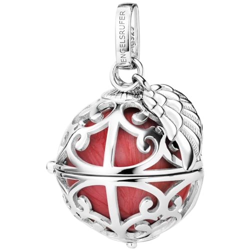 Engelsrufer Damen Anhänger für Halskette mit Flügel aus Sterling Silber mit austauschbarer Klangkugel M in der Farbe Rot, Anhänger zum Öffnen, Größe: 19,5 cm, ER-23-25-M von Engelsrufer