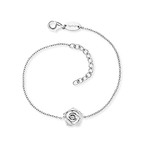 Engelsrufer Damen Armband Rose Garden aus Sterling Silber mit Rose aus Silber und weißem Zirkonia Stein - Karabinerverschluss - längenverstellbar- nickelfrei von Engelsrufer