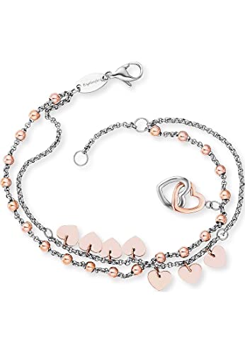 Engelsrufer Damen Armband und Fußkette Boho Herzen aus Edelstahl Bicolor, Charm-Elemente in Silber und Roségold, verstellbar, nickelfrei von Engelsrufer