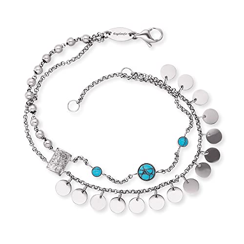 Engelsrufer Damen Armband Boho aus Sterling Silber mit drei türkisen Steinen und Lebensbaum Symbol Anhänger - in zwei Längen verstellbar - nickelfrei von Engelsrufer