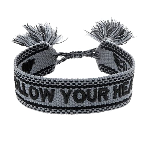 Engelsrufer Damen Armband aus Polyester und Baumwolle in blau schwarz mit FOLLOW YOUR HEART Stickerei - Kordelverschluss - größenverstellbar von Engelsrufer