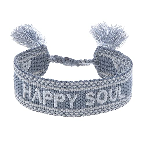 Engelsrufer Damen Armband aus Polyester und Baumwolle in grau weiß mit HAPPY SOUL Stickerei - Kordelverschluss - größenverstellbar von Engelsrufer